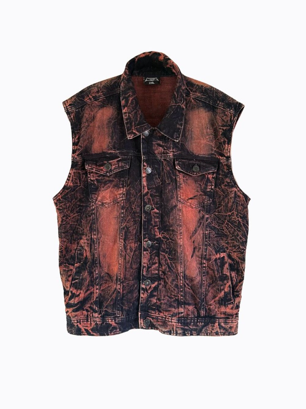 Legendary Status Denim Vest 2XL Black Red Acid Wash Distressed Biker Battle Vest